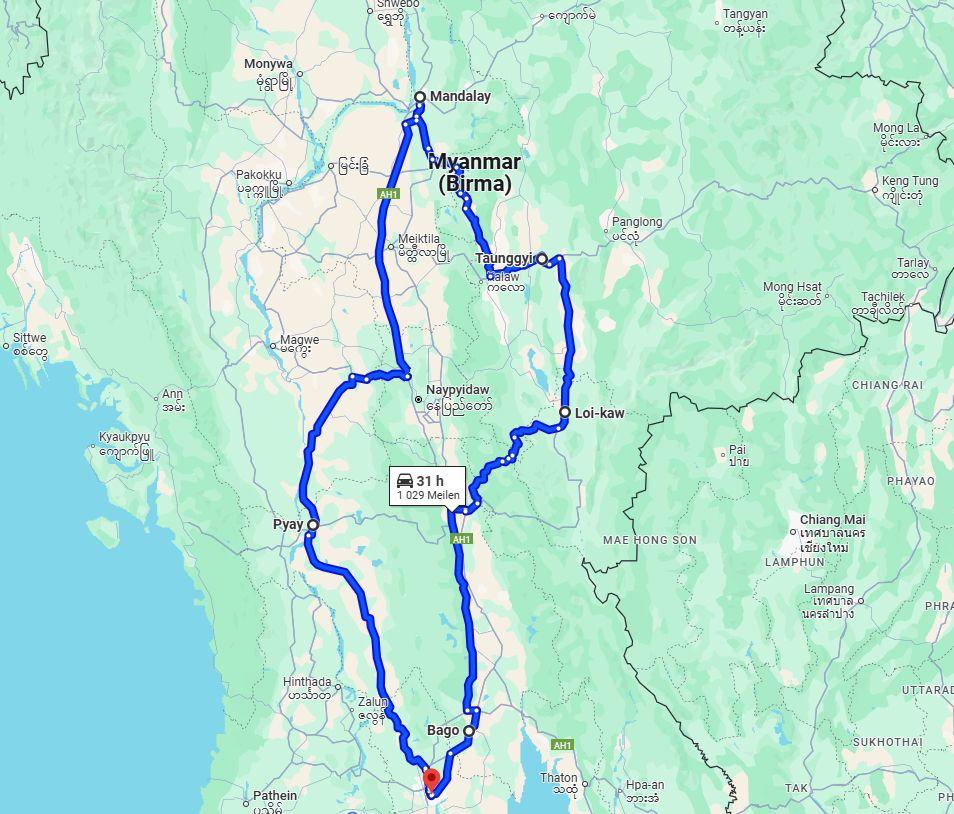 Die Landkarte von Myanmar